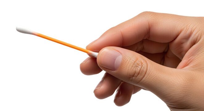 Hand holding a cotton swab isolated on transparent background
