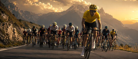 Obraz premium Cycliste de route en effort intense sur une montée de haute montagne