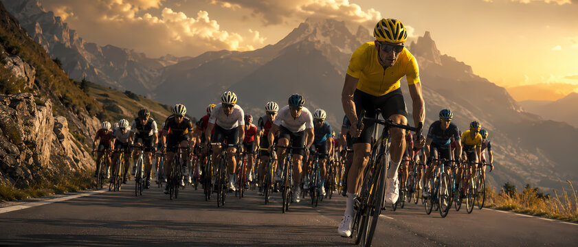 Cycliste de route en effort intense sur une mont&eacute;e de haute montagne