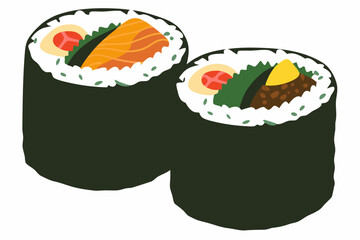 Japanese Sushi Rolls A Flat Vector Illustration With White Background © Mityunjoy