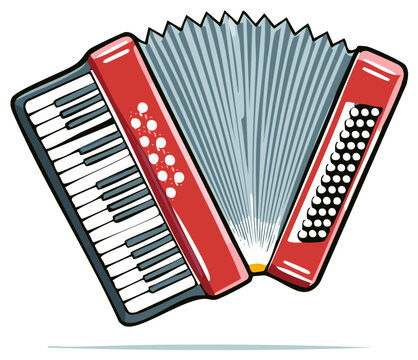 Red Accordion Illustration Musical Instrument Concertina Squeeze Box Keys Buttons Bellows