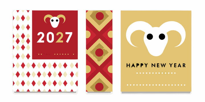 Year Of The Goat New Year Card Set Geometric Vector Illustration