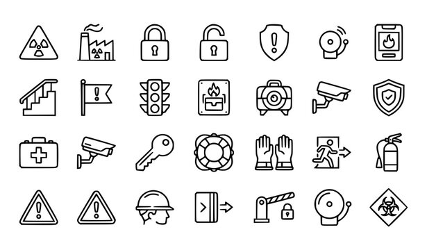 Professional Safety Security Outline Icon Collection Editable Vector Set