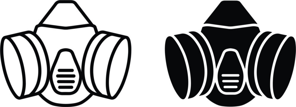 Respirator gas mask icon set, protective safety equipment vector collection isolated outline design symbols illustration