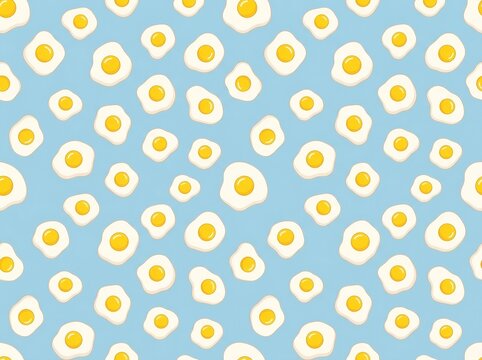 Minimalist Fried Egg Seamless Pattern on Pastel Blue Background