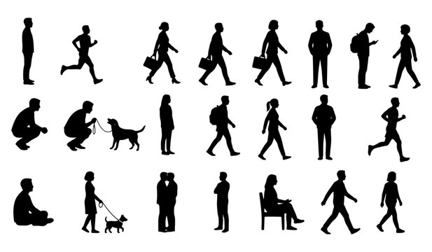 Diverse human silhouettes set for urban lifestyle concepts with silhouette standing lifestyle exercise activities