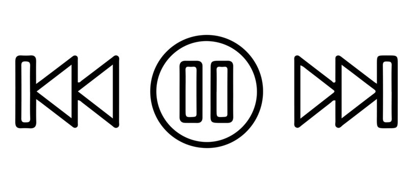 Media control button set with rewind pause and fast forward playback interface