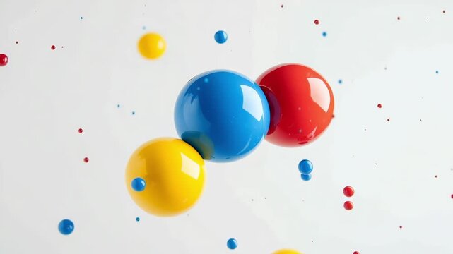 Glossy blue, red and yellow sphere floating on a clean white background, minimal 3d design, playful primary color, modern abstract render, fresh geometric mood.