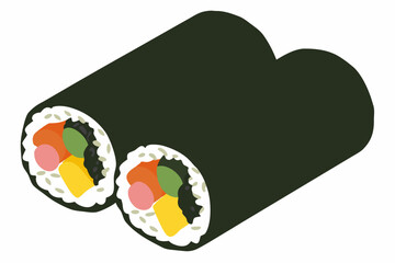 Japanese Sushi Rolls Flat Vector Illustration On White Background © Sourav