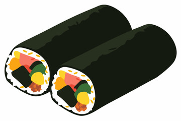 Japanese Sushi Rolls Colorful Vector Illustration On White Background © Sourav