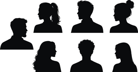 Human Profile Silhouette Collection with Male and Female Head Portrait Vector Set © Md