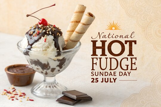 Delicious vanilla ice cream sundae served in a glass bowl topped with rich hot chocolate fudge sauce crunchy nuts crispy wafer sticks and a bright red maraschino cherry for dessert