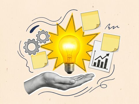Illuminating creativity light bulbs and digital art in a vibrant workspace