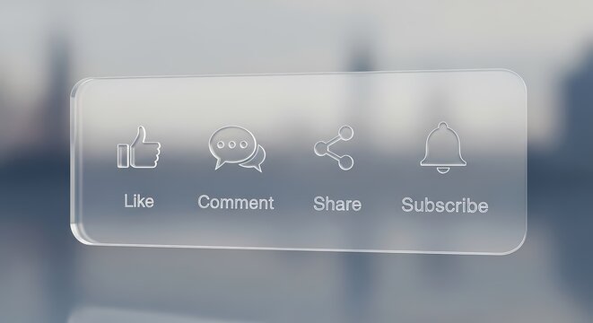 Glassmorphism social media interface bar with like comment share and subscribe