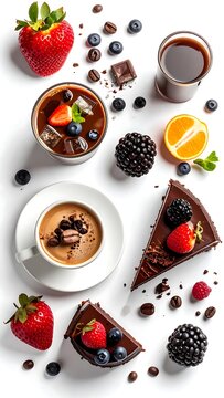 Assorted Desserts and Fruits on White Background.