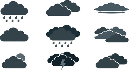Obraz premium Flat Weather Cloud Icon Set with Rain and Thunderstorm Vector