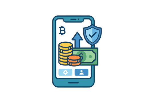 Mobile Cryptocurrency Wallet Security Vector Illustration