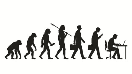 Obraz premium Evolution of Man from Primitive Ancestors to Modern Day Corporate Office Worker Silhouette Sequence
