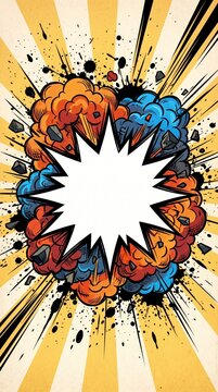 Comic-style starburst explosion background dynamic action scene vibrant colors graphic artwork