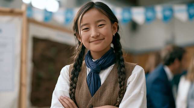 Tibetan teen wins regional science fair with Mars agriculture soil experiment, standing proudly beside display board showing plant growth results in simulated Martian substrate,