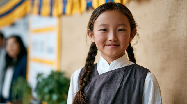 Tibetan teen wins regional science fair with Mars agriculture soil experiment, standing proudly beside display board showing plant growth results in simulated Martian substrate,