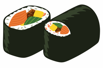 Japanese Sushi Rolls Colorful Vector Illustration On White Background © SreemotiRaba