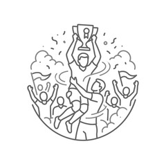 Obraz premium Circular vector illustration of athletes lifting a trophy.