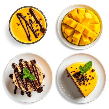 Assorted Desserts with Mango and Chocolate Drizzle.
