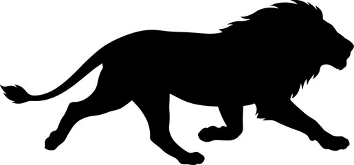 vector can editable Intense silhouette of a lion charging at full speed with mane flowing backwards © Nabil