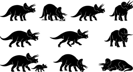 vector can editable Prehistoric triceratops silhouettes illustrating the might of the three-horned herbivore © Nabil