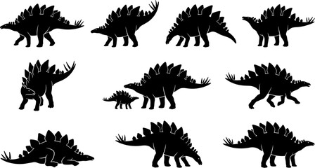 vector can editable Prehistoric silhouette collection of the stegosaurus featuring iconic dorsal plates and tail spikes © Nabil