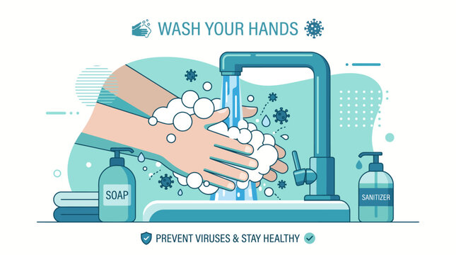 Person washing hands with soap and water under a faucet for hygiene.