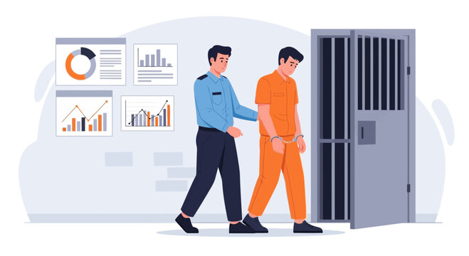 Security Officer Escorting Handcuffed Prisoner Through Detention Center