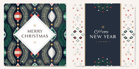 Holiday ornament pattern with christmas and new year greetings vector illustration © Roni
