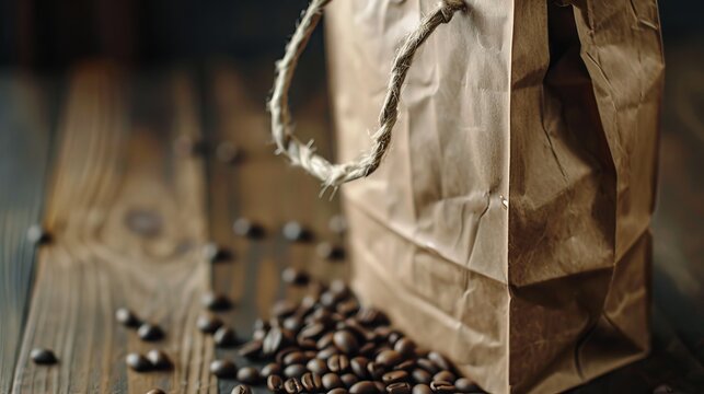 Minimalist brown paper bag mockup for artisan natural coffee brand packaging design