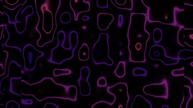Bright neon patterns move slowly across a dark background