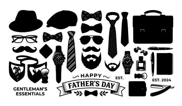 Elegant Father&rsquo;s Day Gentleman Accessories Vector Illustration Set