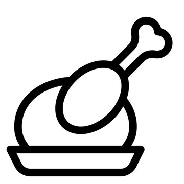 Roasted Chicken Leg Plate Line Icon