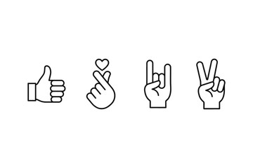 Fototapeta premium Hand gestures icons, thumbs up, love, rock on, peace Vector.