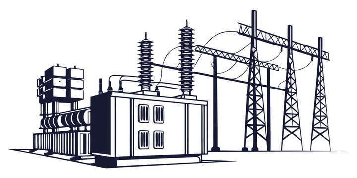 Industrial high voltage substation featuring large power transformers and transmission lines substation transformer electricity transmission
