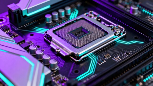 Closeup of computer motherboard components