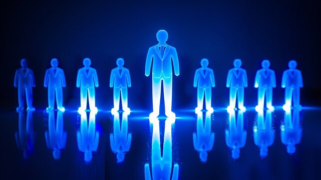A glowing human figure stands out among silhouettes, symbolizing leadership and individuality in hr