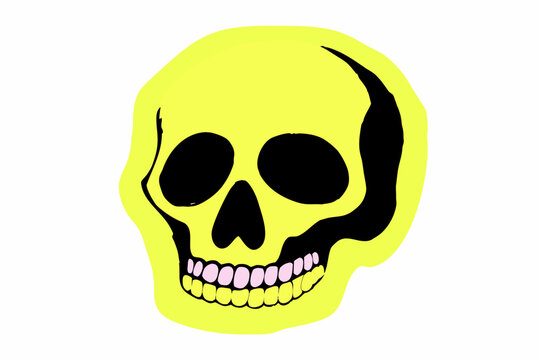 Yellow skull illustration with black details and a white background
