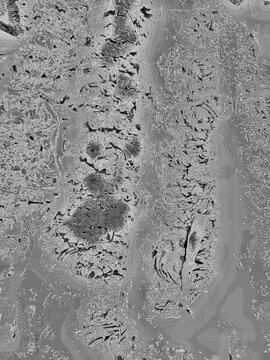 Abstract monochrome topographic map texture background with rugged grey electron microscope surface or radar scan