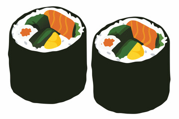 Japanese Sushi Rolls A Colorful Vector Illustration On White Background © Sanjoy