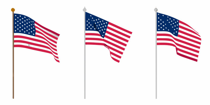 American Flags Waving On Poles Vector Illustration Collection