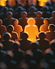 Obraz premium A unique glowing figure among silhouettes symbolizing leadership and individuality in selection