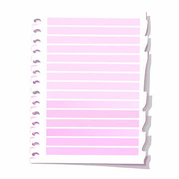 Torn spiral notebook paper with pink lines isolated on white