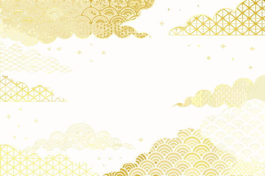 Gold cloud pattern with geometric elements traditional japanese style vector