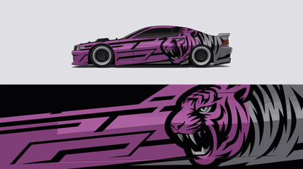 Aggressive Tiger Graphic Wrap Design for Sports Car. © visual